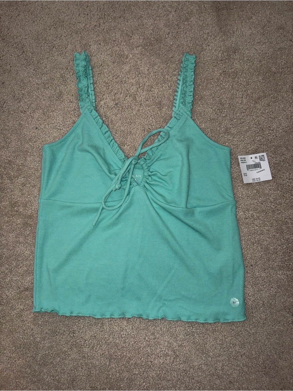 American Eagle Ruffle Edge Teal Tank Top